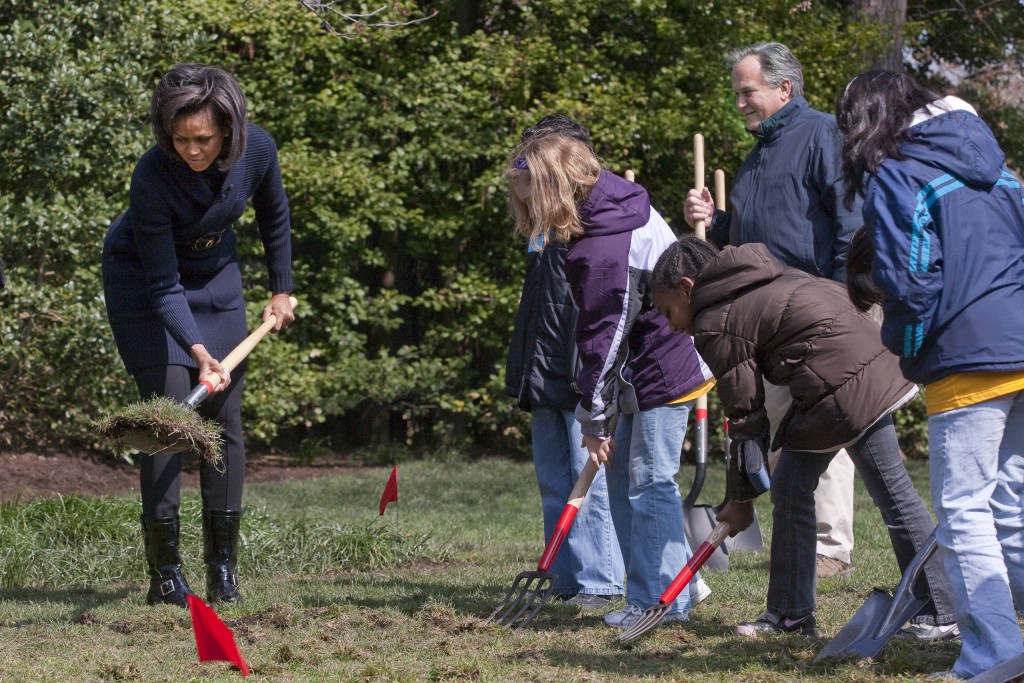 Breaking ground for the White House vegetable garden on the South Lawn   Official White House Photo by Joyce N. Boghosian