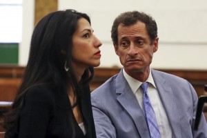 Anthony Weiner, right, and Huma Abedin appear in court in New York on Wednesday, Sept. 13, 2017. The couple asked a New York City judge to ask for privacy in their divorce case. (Jefferson Siegel/The Daily News via AP, Pool)